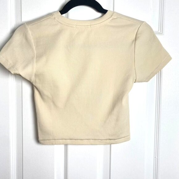 Nuuds Crop Ribbed Ivory Short Sleeve Baby T-Shirt Cotton Size Medium - Picture 4 of 9